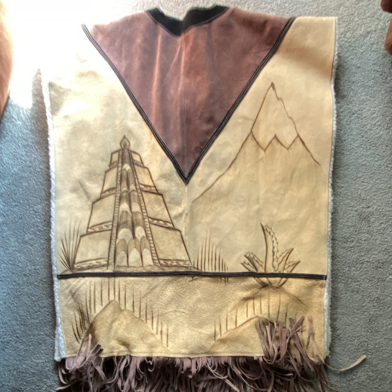 Vintage Mexican Artisanal Leather Poncho