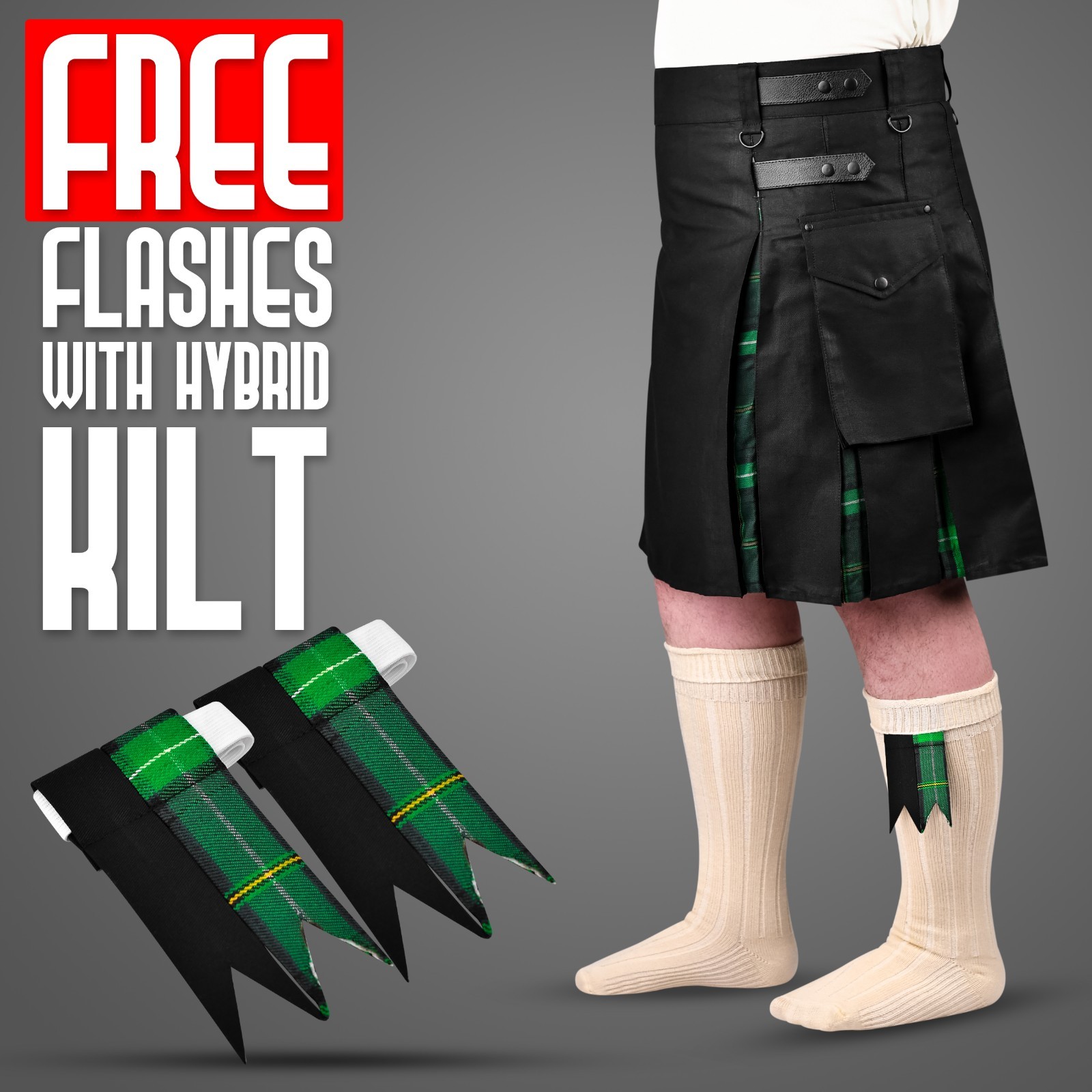Hybrid Utility Kilts for Men Scottish Traditional Kilt with Flashes (Celtic)