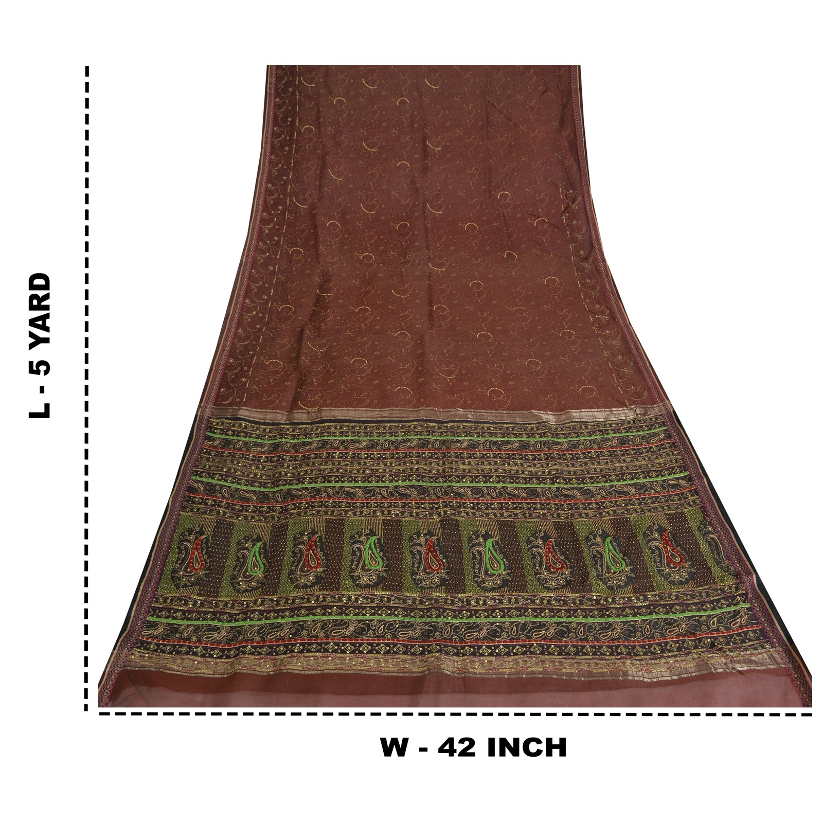 Sanskriti Vintage Sarees Pure Chiffon Silk Hand Beaded Woven Zardozi Sari Fabric
