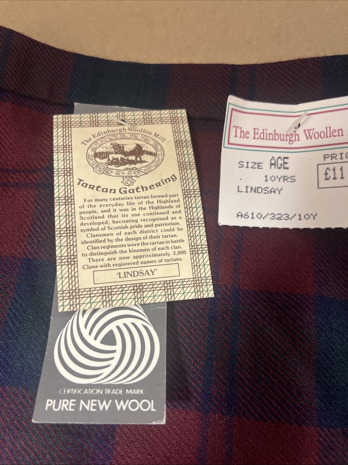 Child’s Kilt Edinburgh Woolen Mill Clan Lindsay Size 10 Years Scotland NWT