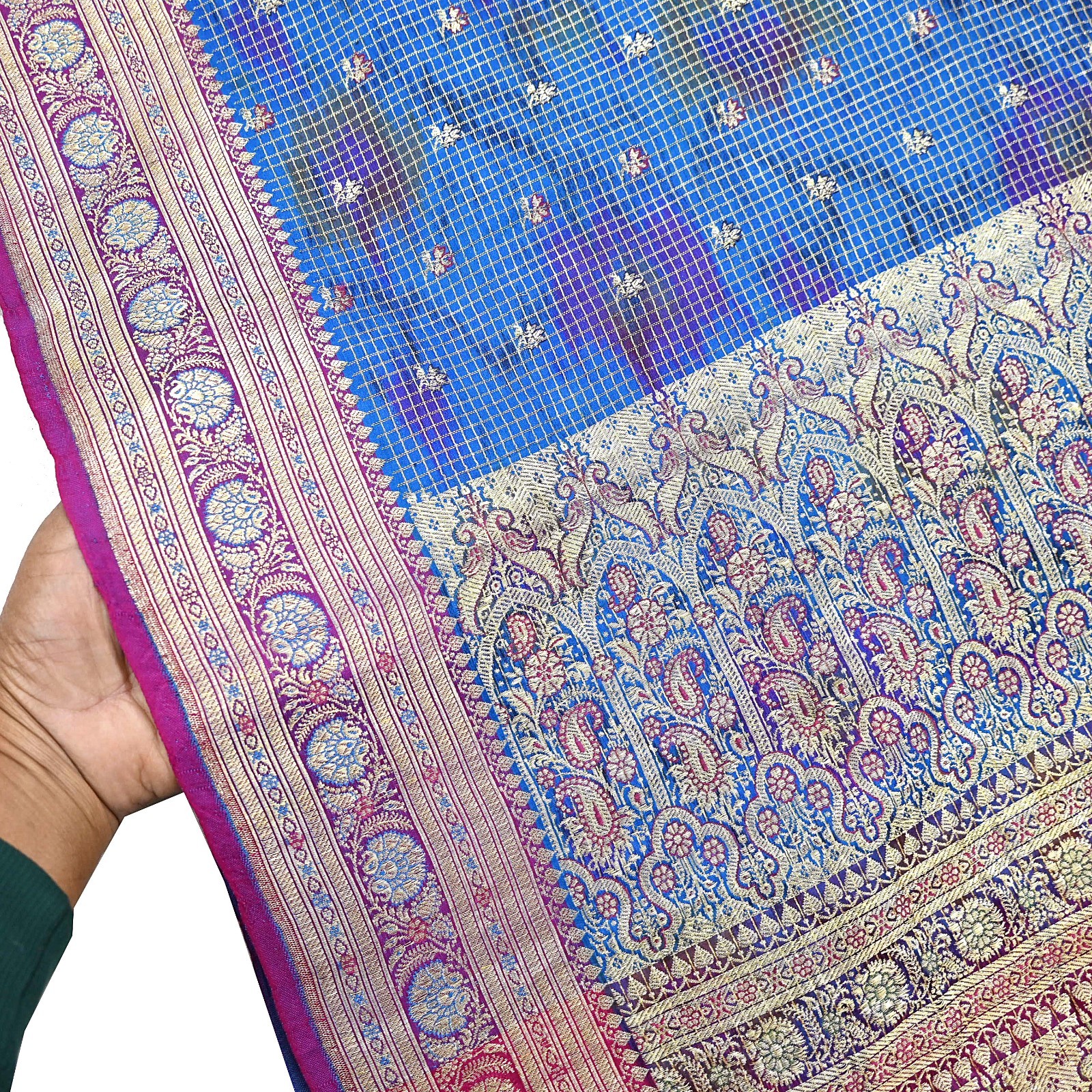 Indian Vintage Blue Heavy Sari Pure Satin Silk Woven Banarasi Tanchoi Saree 5yd