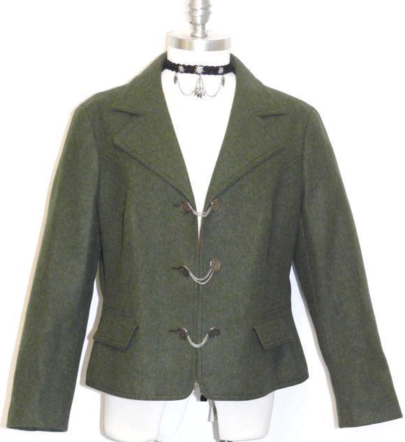 GREEN ~ Loden WOOL Women German Hunting Riding Dirndl Dress Suit JACKET 46 12 M