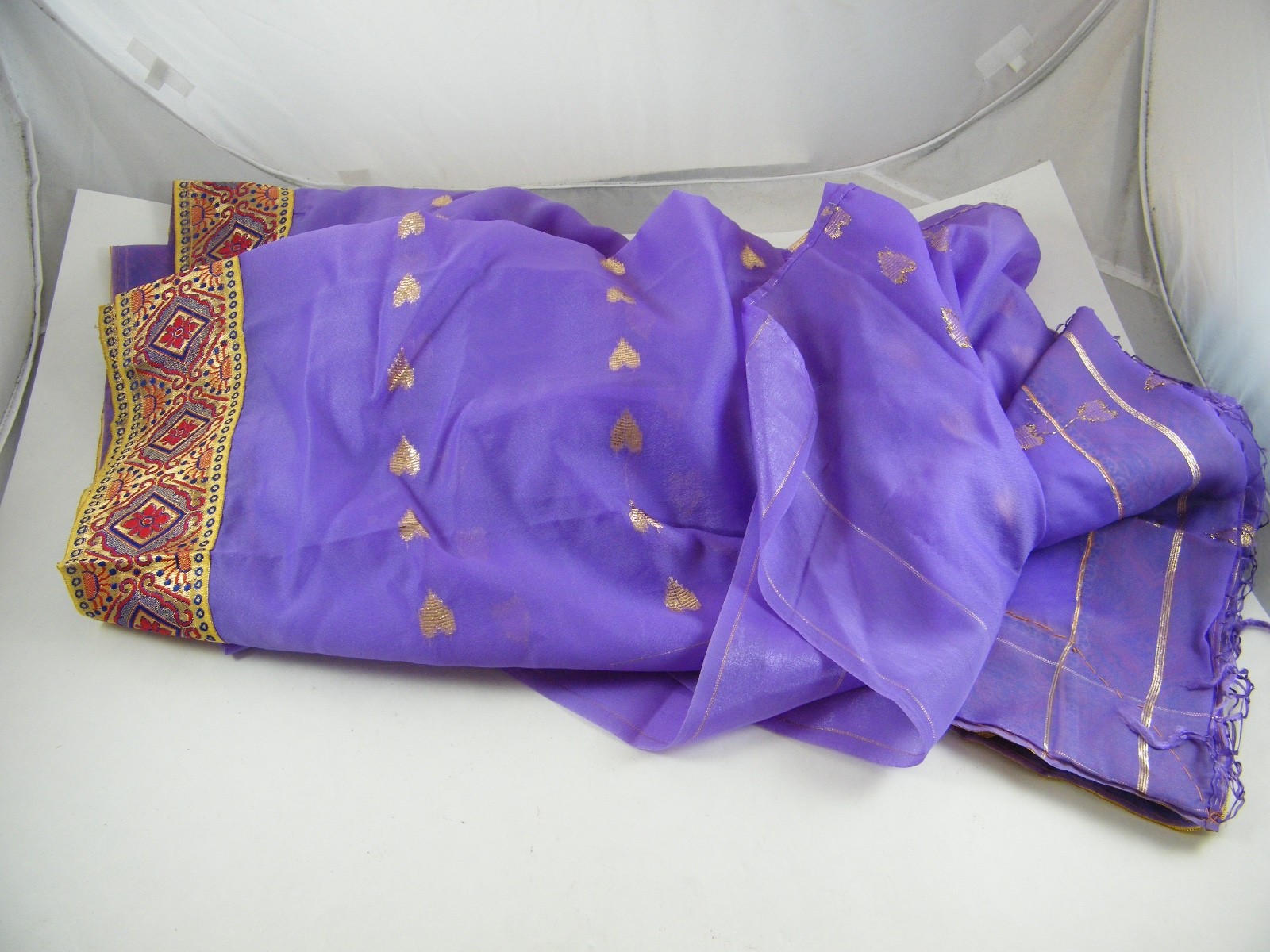 BEAUTIFUL EMBROIDERED POLYESTER SAREE WITH METALLIC WEAVING PURPLE AND GOLD
