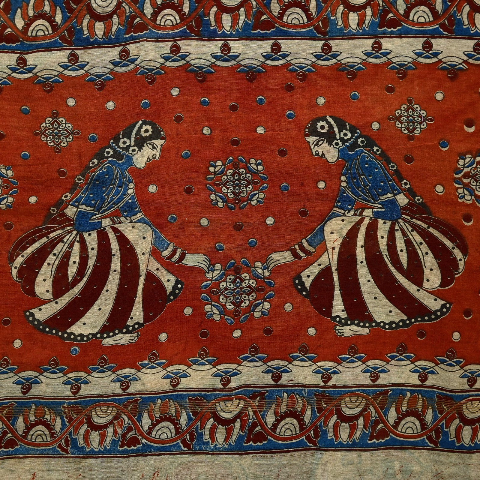 Indian Vintage Sari Pure chanderi Silk Kalamkari Print Sarees Fabric 5Yards Zari