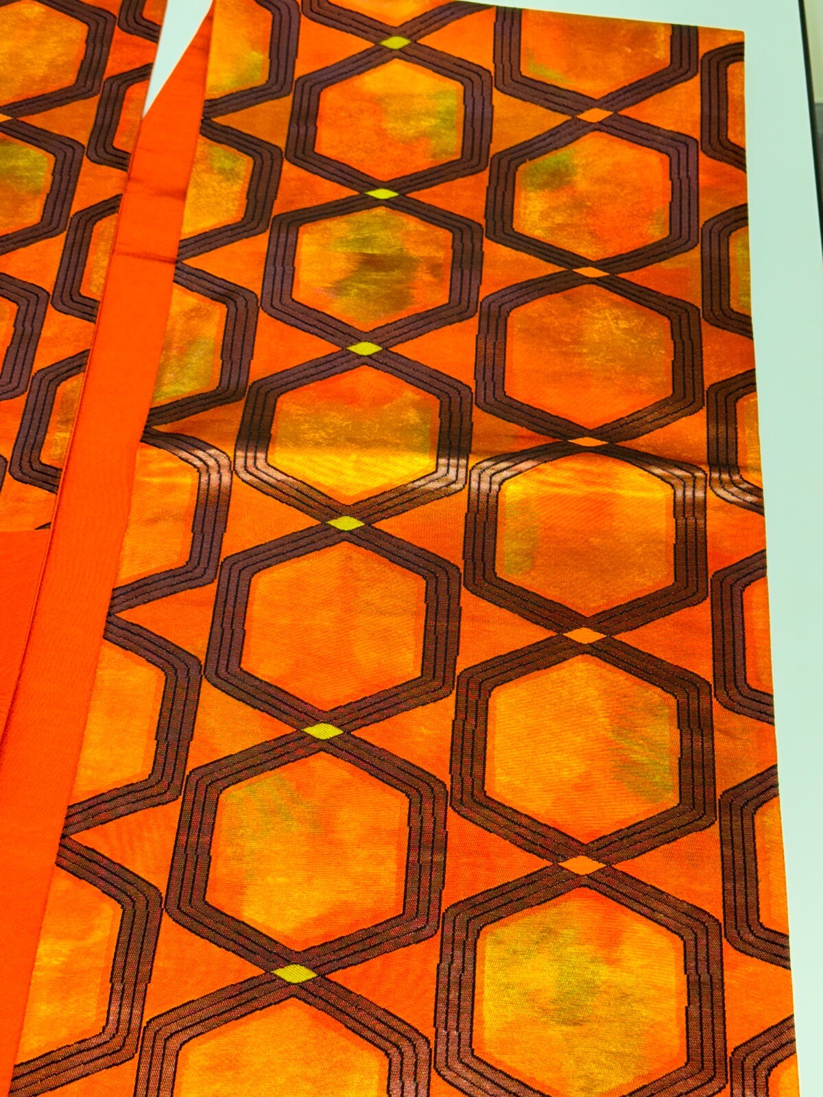 Japanese Vintage Kimono Fukuro Obi silk Orange expensive tradition 170×12.2in