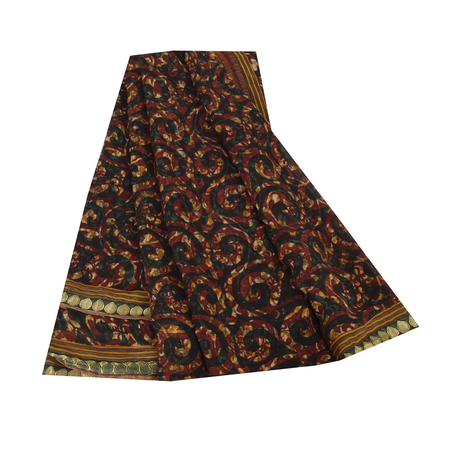 Sanskriti Vintage Brown Sarees Pure Chiffon Silk Printed Sari Soft Craft Fabric