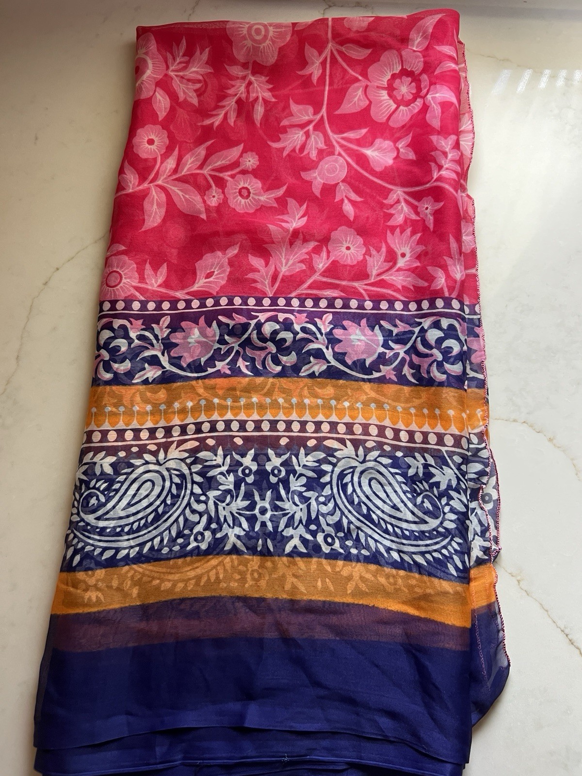 SARI INDIAN WRAP SHAWL PURPLE VIOLET MAGENTA PINK ORANGE 44×85”