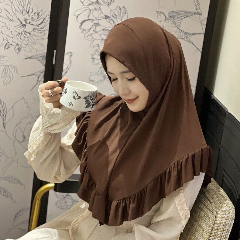 Arab Solid Color Ruffle Hem Tailcoat Large Swing Long Headband Hat Shayla Scarf