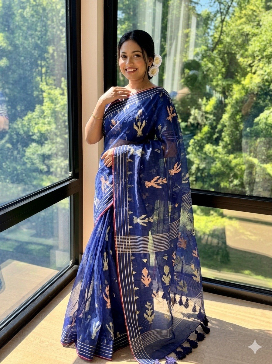 Dhakai Reshmi Jamdani Exclusive Saree And Blouse piece.
