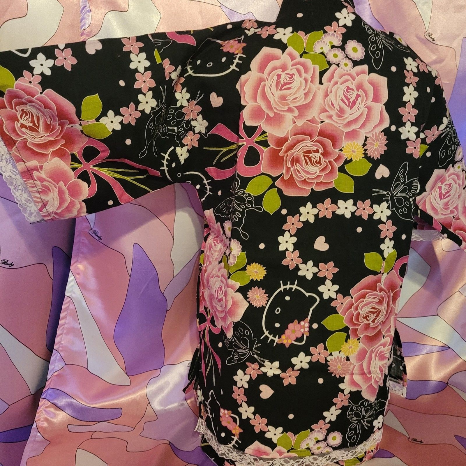 Hello Kitty Top Shorts Outfit Size Small Black Lace Rose Halloween Gyaru Cosplay