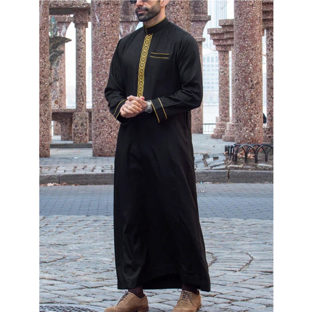 Men’s Long Sleeve Muslim Clothing Saudi Jubba Arab Kaftan Thobe Long Dress Robe