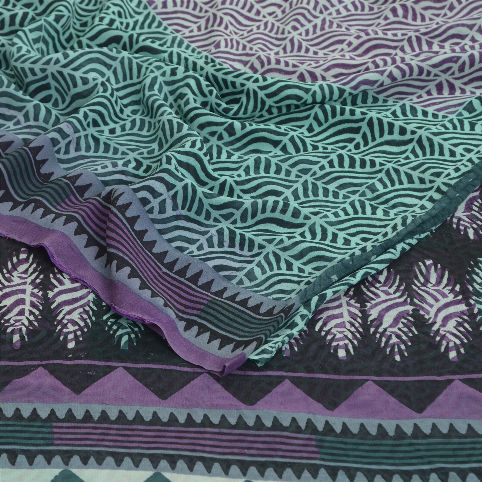Sanskriti Vintage Purple/Green Sarees Pure Georgette Silk Printed Sari Fabric