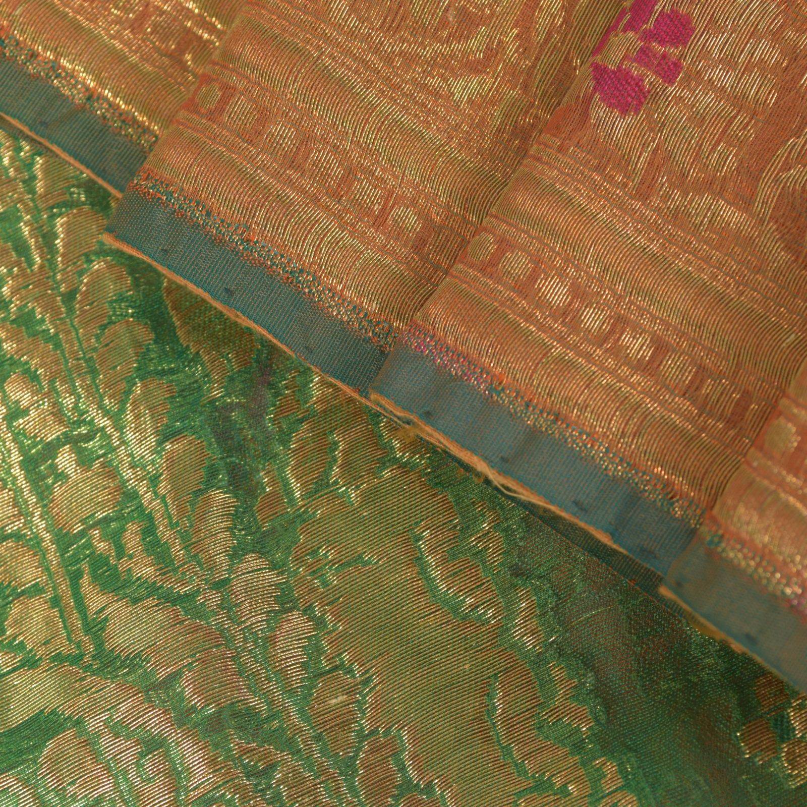 Sanskriti Vintage Orange Pure Silk Saree Banarasi Brocade Zari Hand-Woven 5+Yd