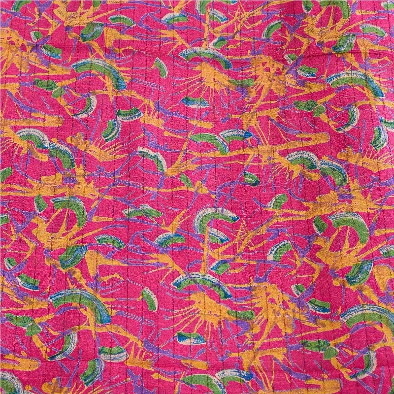 Sanskriti Vintage Sarees Indian Pink Pure Silk Printed Woven Sari Craft Fabric