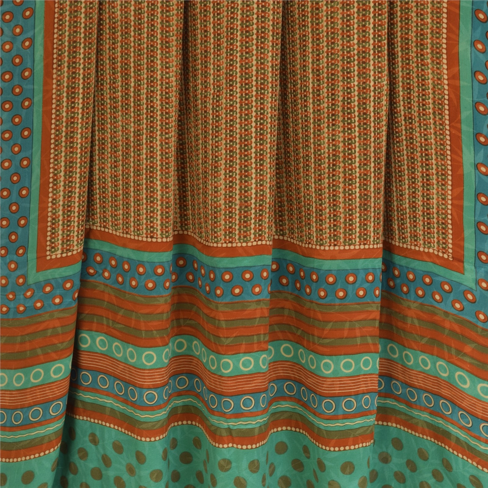 Sanskriti Vintage Sarees Multicolor Pure Crepe Silk Printed Sari Craft Fabric