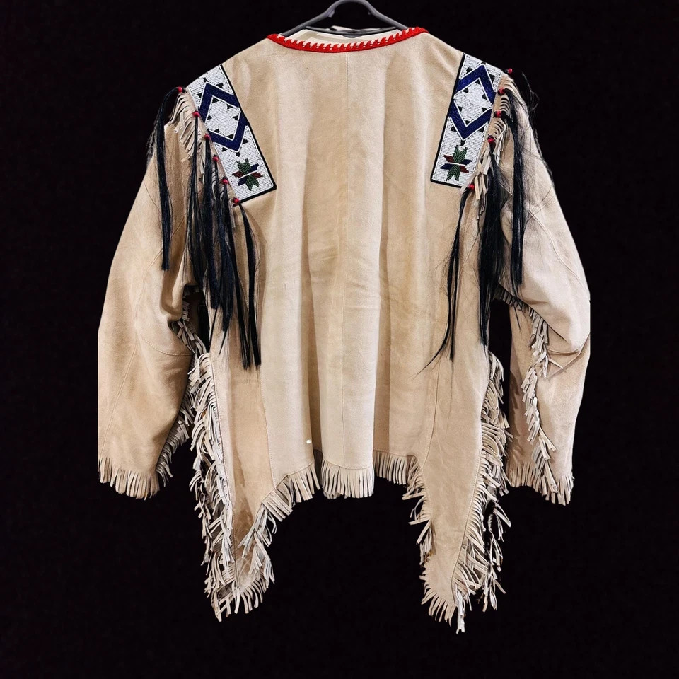 Native American Northern Plains Suede Fringe, Beaded Pow Wow Regalia War Shirt