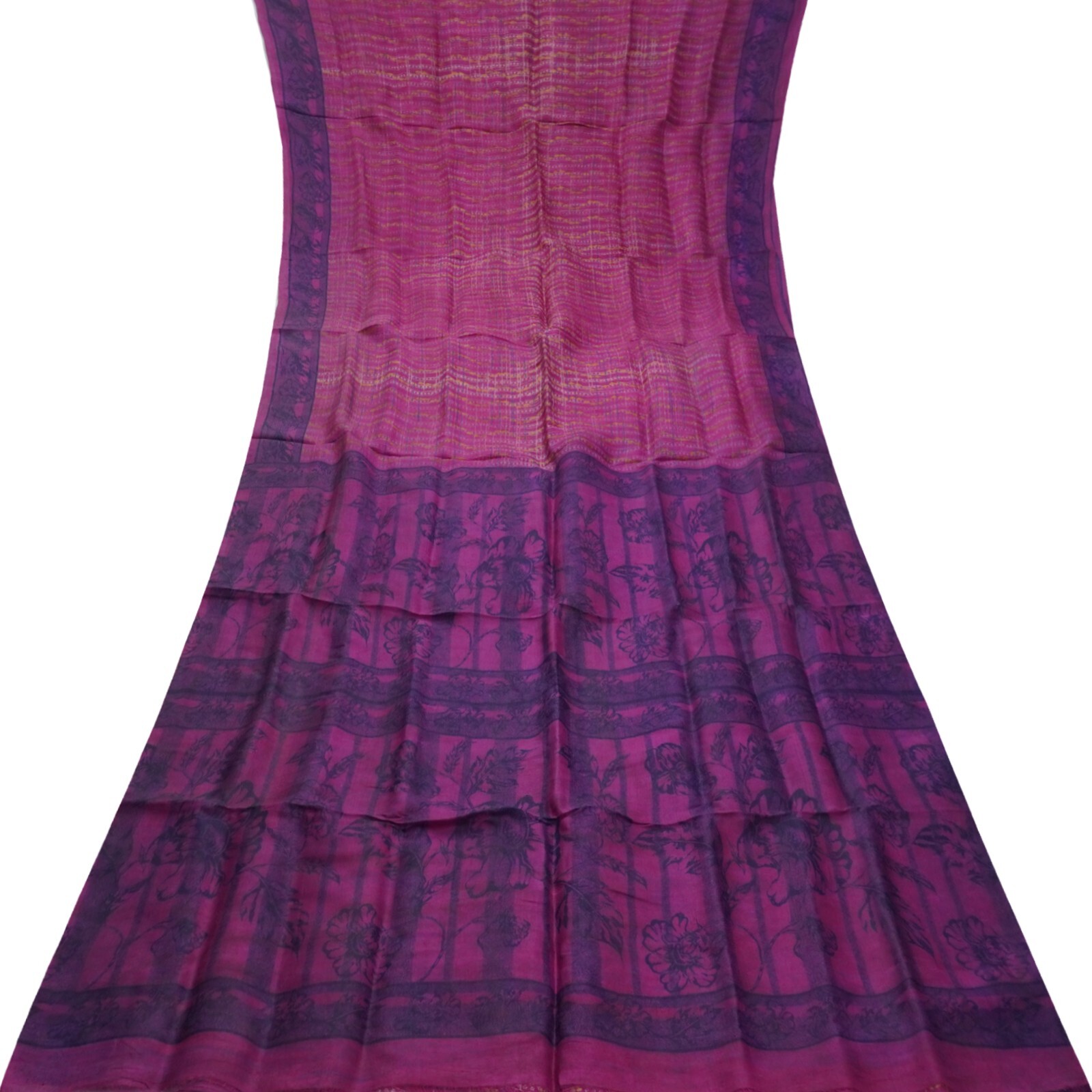 Vintage Purple Sarees 100% Pure Silk Printed Indian Sari 5YD Decor Craft Fabric