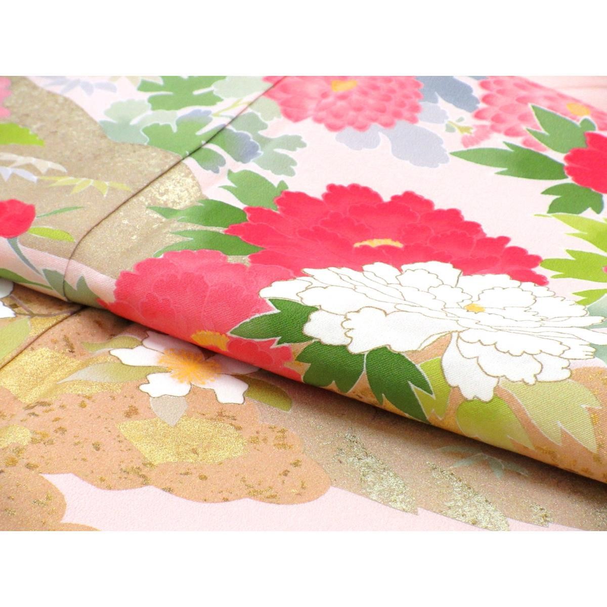 Authentic JAPANESE KIMONO Yuzen Gold Leaf Processing, Size S #260-007-505-2614