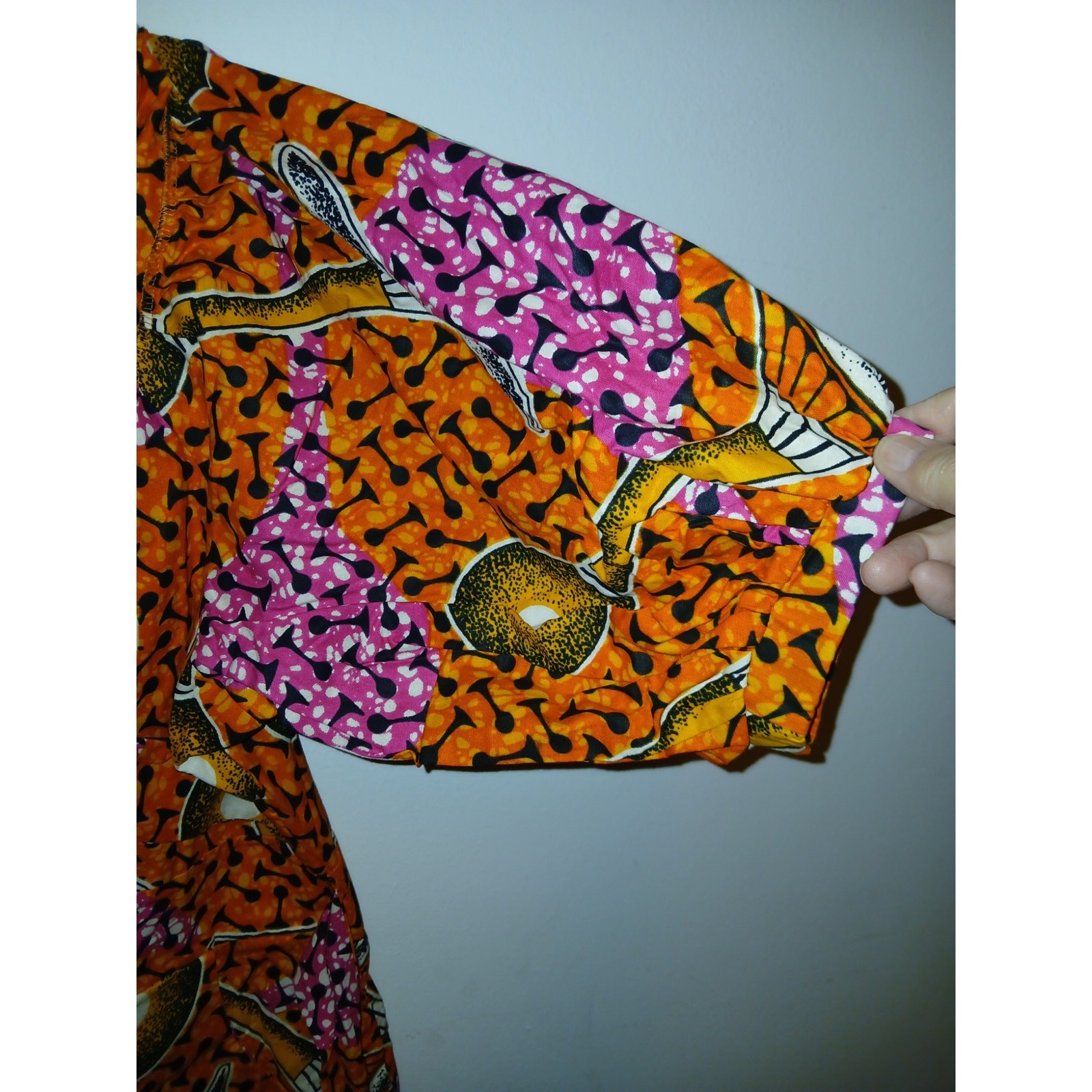 Nigerian Grass Field Cotton Wax Print Ethnic Fabric Dress 20 Orange Pink 2X