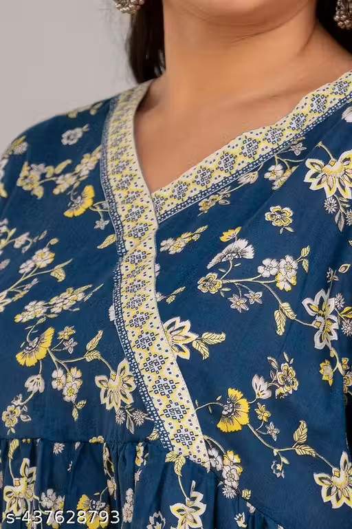 Plus Size Rayon Angrakha Short Kurti for Women Blue Indian Tunic 3XL-10XL