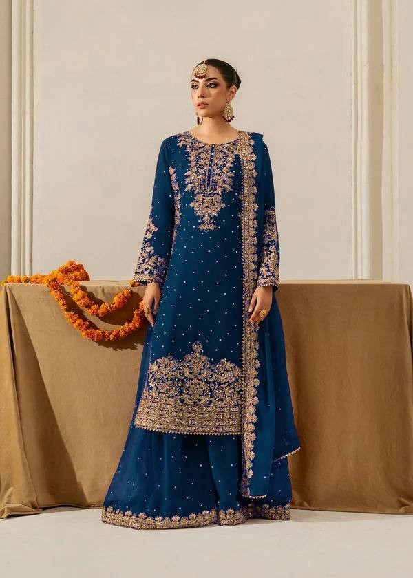 Stylish Look Faux Georgette Top Palazzo With Teal Blue Dupatta For Women Wear