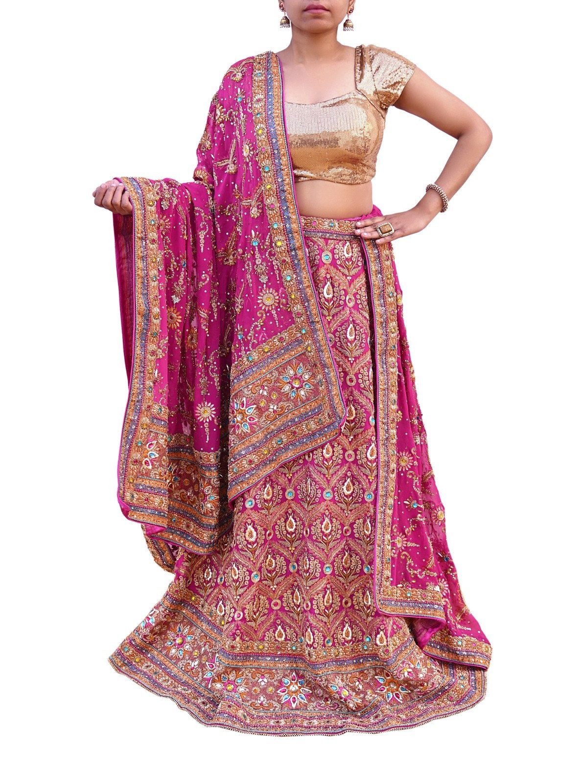 Indian Wedding Red Net/Satin Silk Hand Embroidered Designer Lehenga 3pcs set