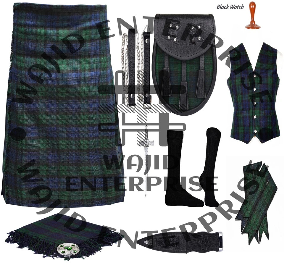 Scottish Handmade Men’s 8 yard kilt With Accessories Multi Tartan Colors & Sizes