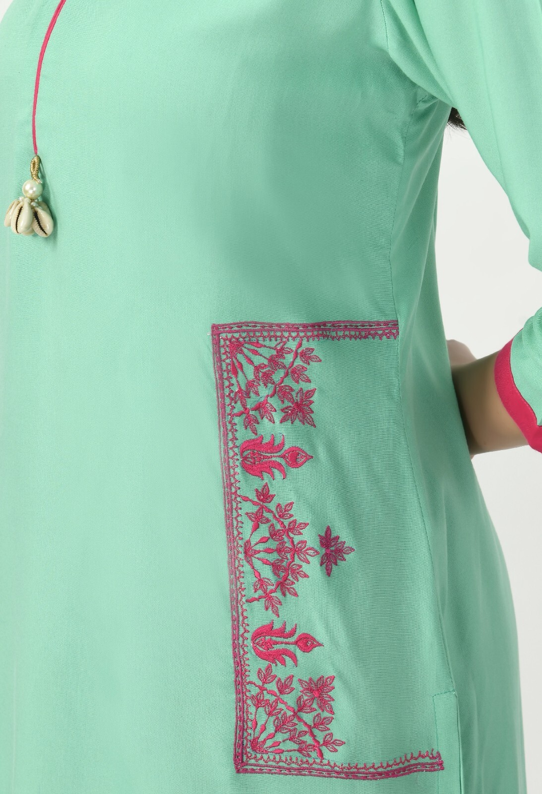 Anuchaa Green Embroidered A-Line Kurti