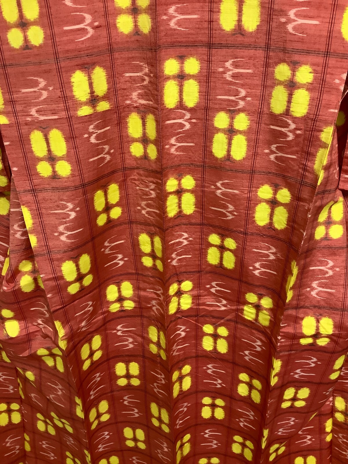 Japanese Vintage Kimono Pure Silk red Tumugi Expensive Dirt Height 62.99in