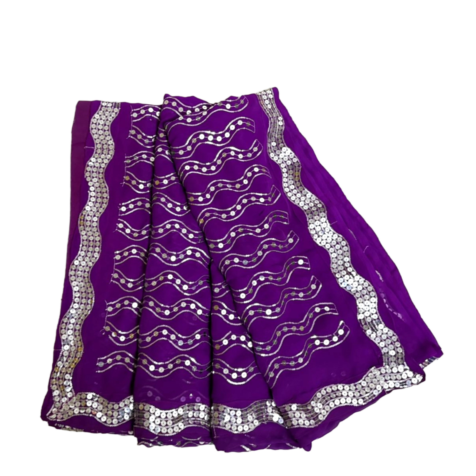 Bridal Saree Indian Vintage Embroidered Used Purple Recycled Fabric Georgette 5Y