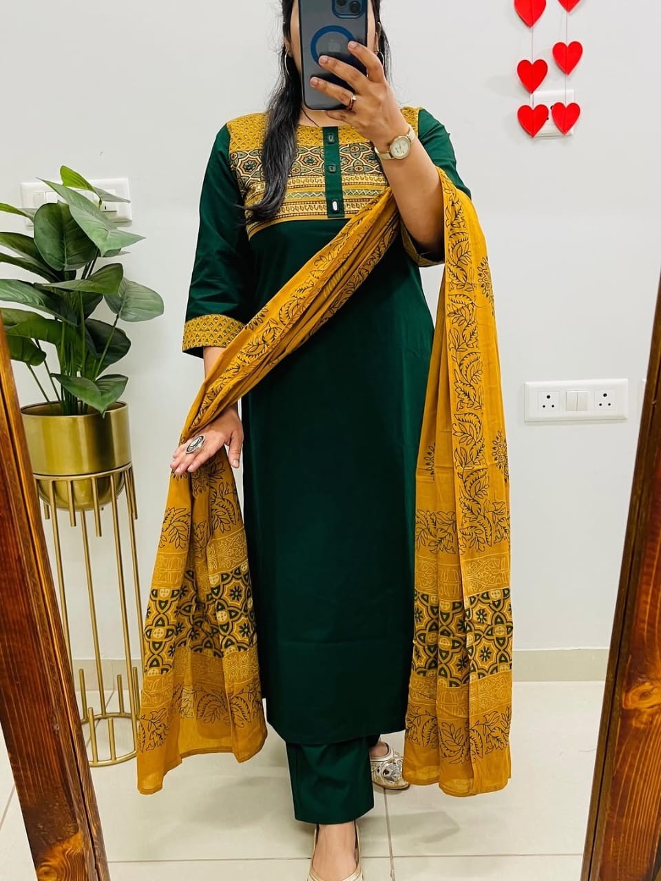 Heavy Cotton Women’s Ethnic Kurta Set Indian Pakistani Kurti Pant Dupatta Set