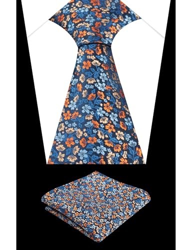 Mens 3.15inches Exquisite Floral Tie with Small Flower G142-navy+orange Red