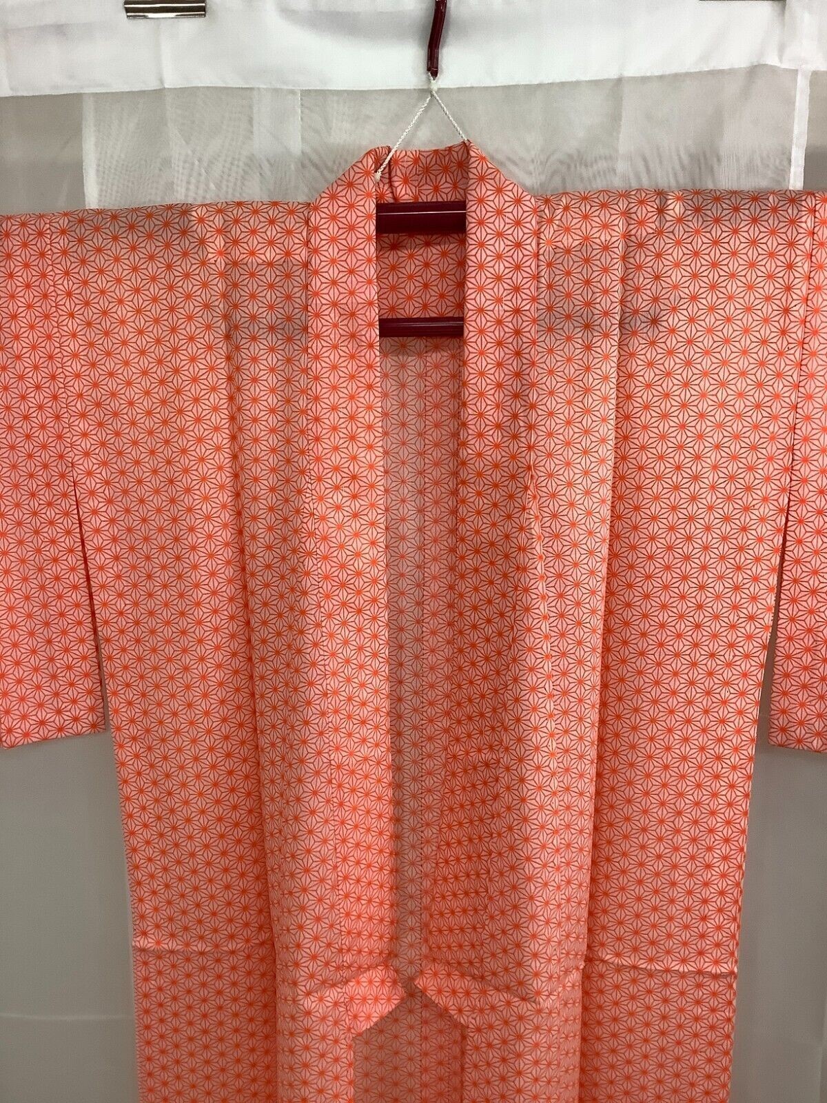 Japanese Vintage Kimono Cotton Tradition Orange Hexagonal Height 130cm