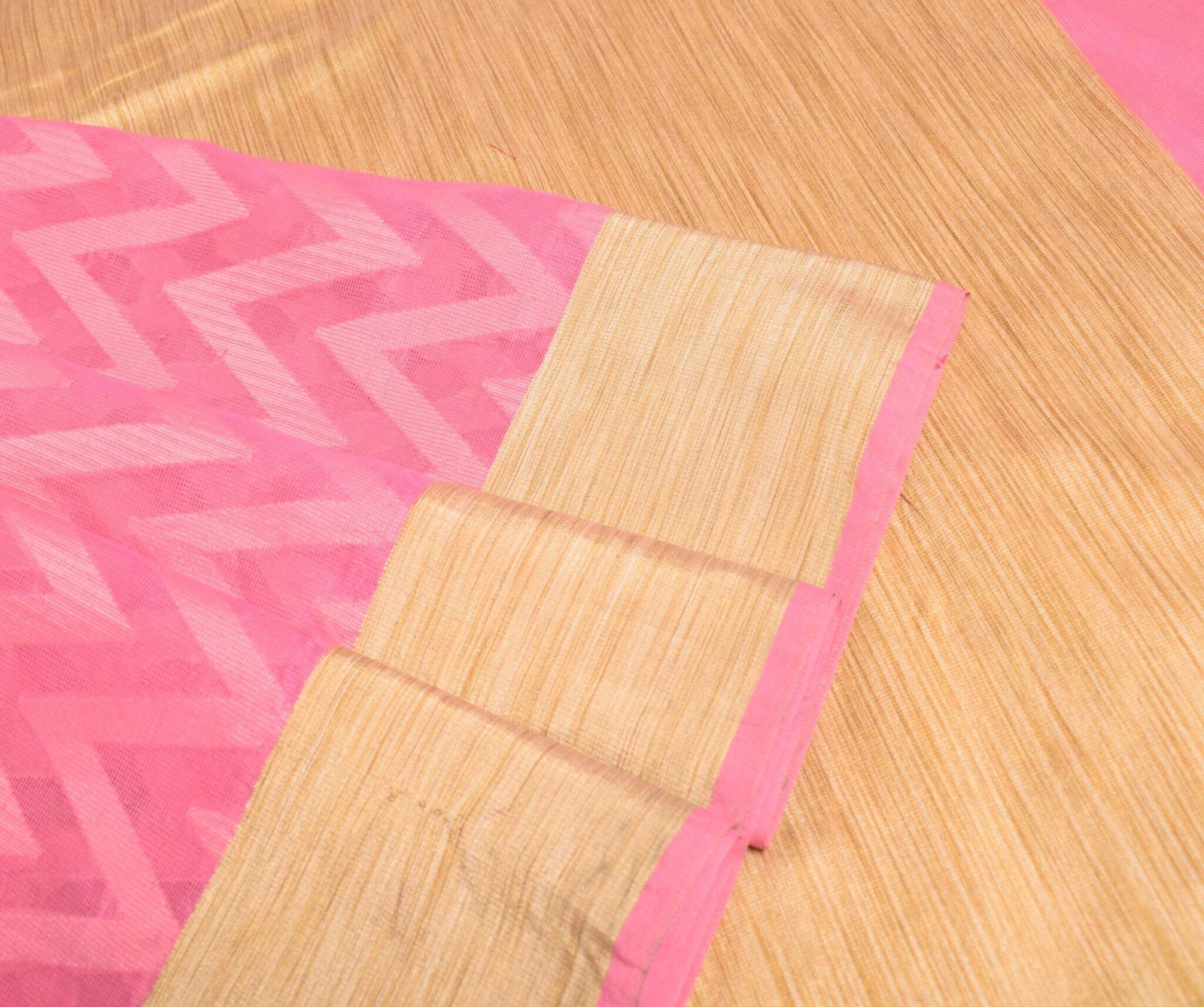 Sushila Vintage Woven Pink Saree Pure Cotton Silk Kota Doria Sari Craft Fabric