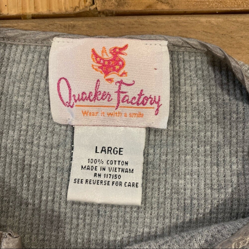 Quacker Factory Ribbed Cotton Henley Top Shiny Buttons
