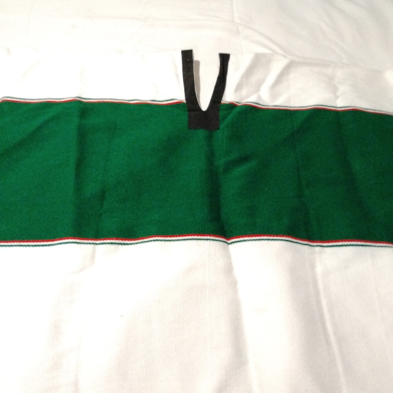 Mexico One Size Poncho Green Red White Eagle And Snake Fringe 35″x40″ Vintage