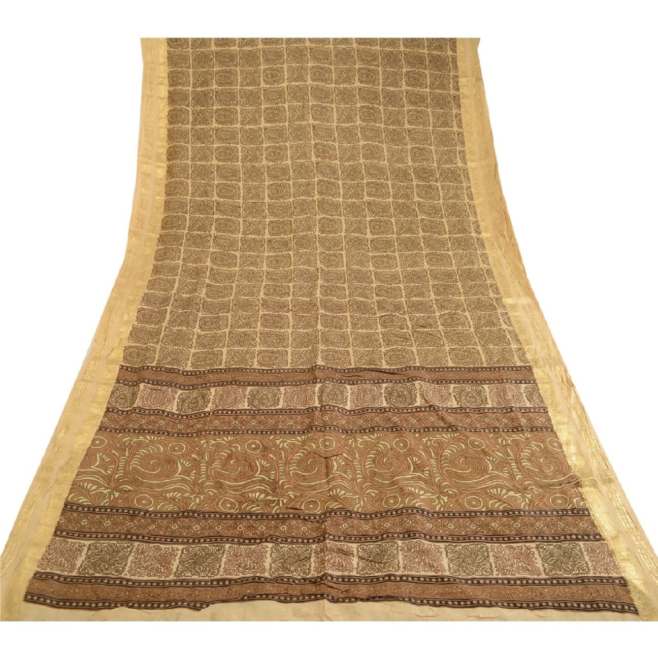 Sanskriti Vintage Sarees Pure Silk Quilting Felting Craft Fabric Printed 5Ydsari