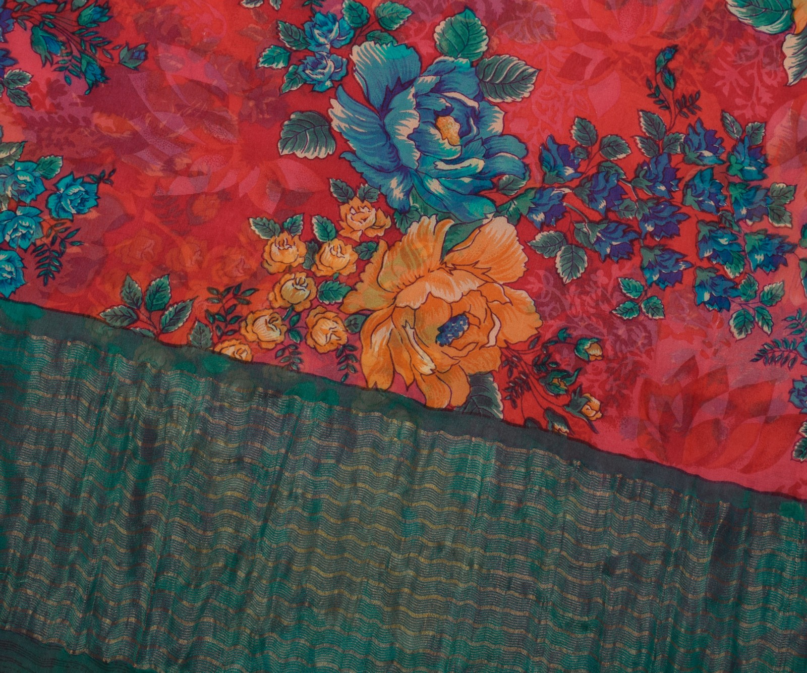 Sushila Vintage Red Saree 100% Pure Georgette Silk Printed Floral Craft Fabric