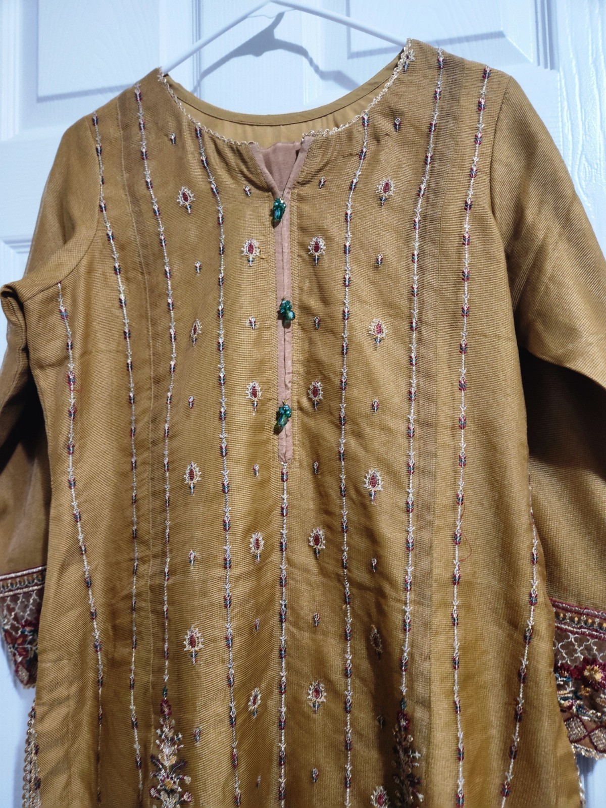 Pakistani Kameez Shalwar Zeen Embroidered Khaddi Net 3 PC Suit