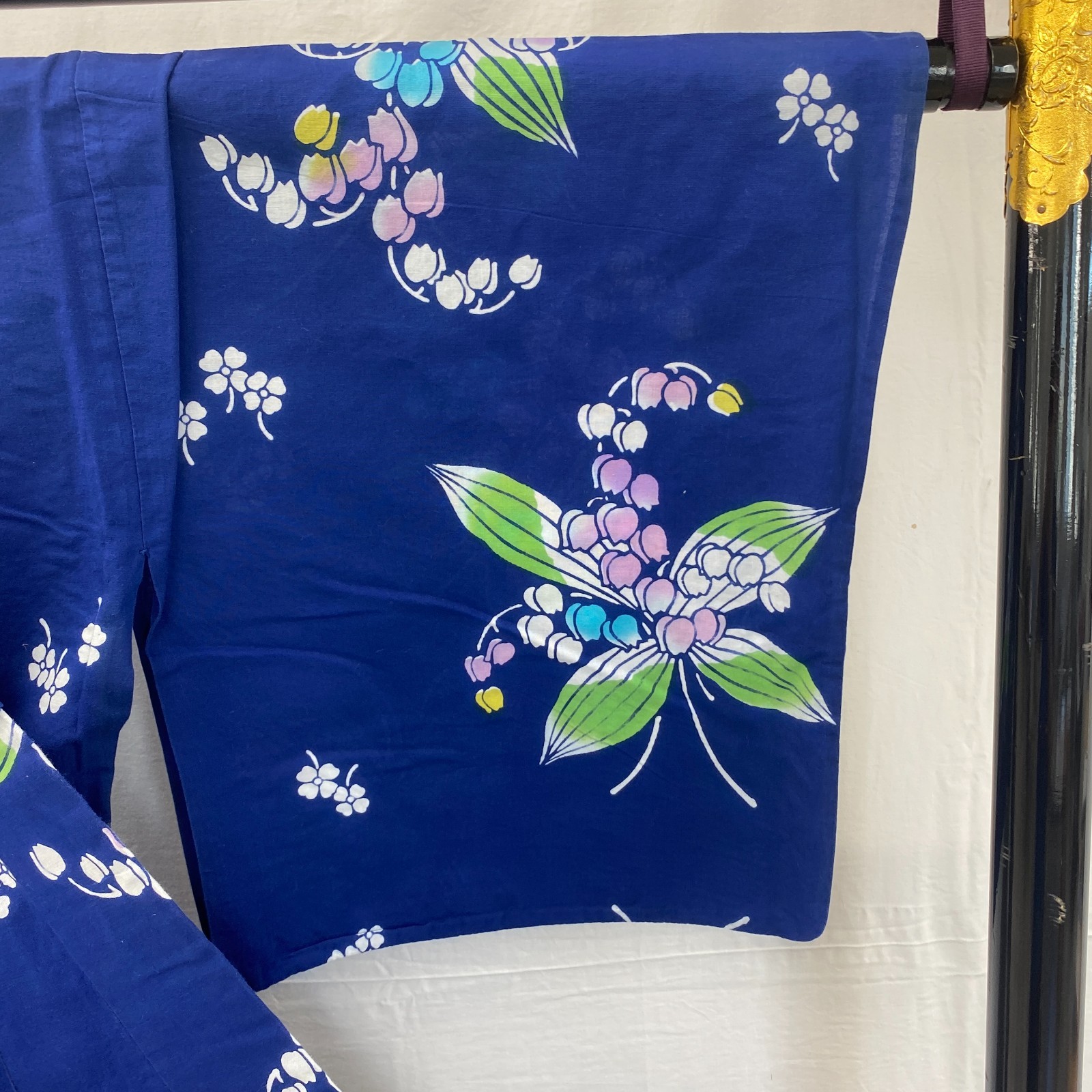 Japanese Vintage Kimono Yukata Cotton Blue No Lining Traditional Length 60 in