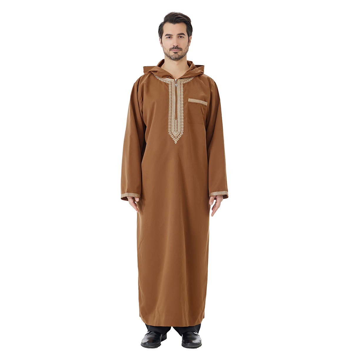Men Islamic Robe Arab Caftan Muslim Hooded Dubai Thobe Jubba Dishdasha Thoub New