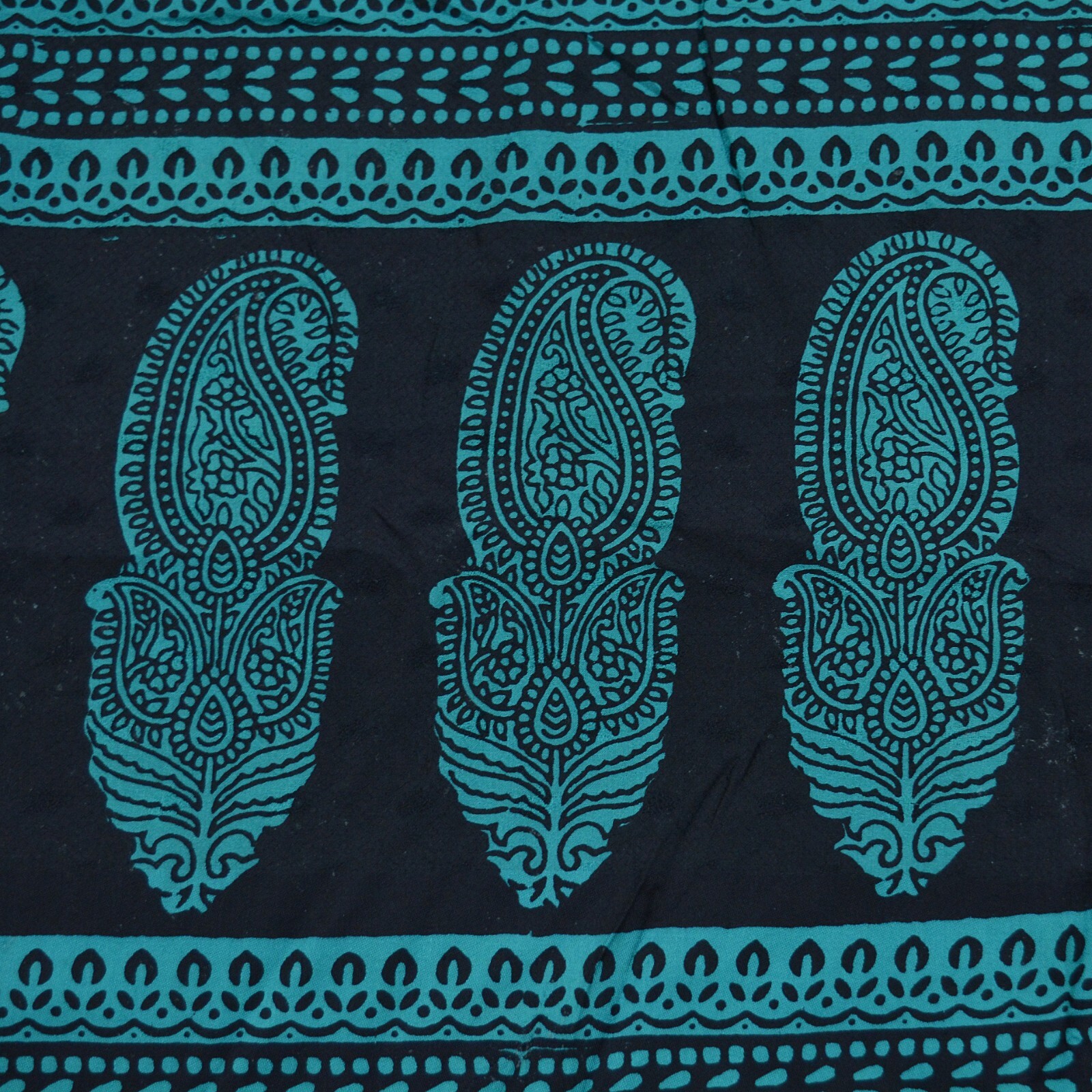Indian Vintage Green & Black Sarees Hand Block Printed Sari Pure Silk Fabric 5yd