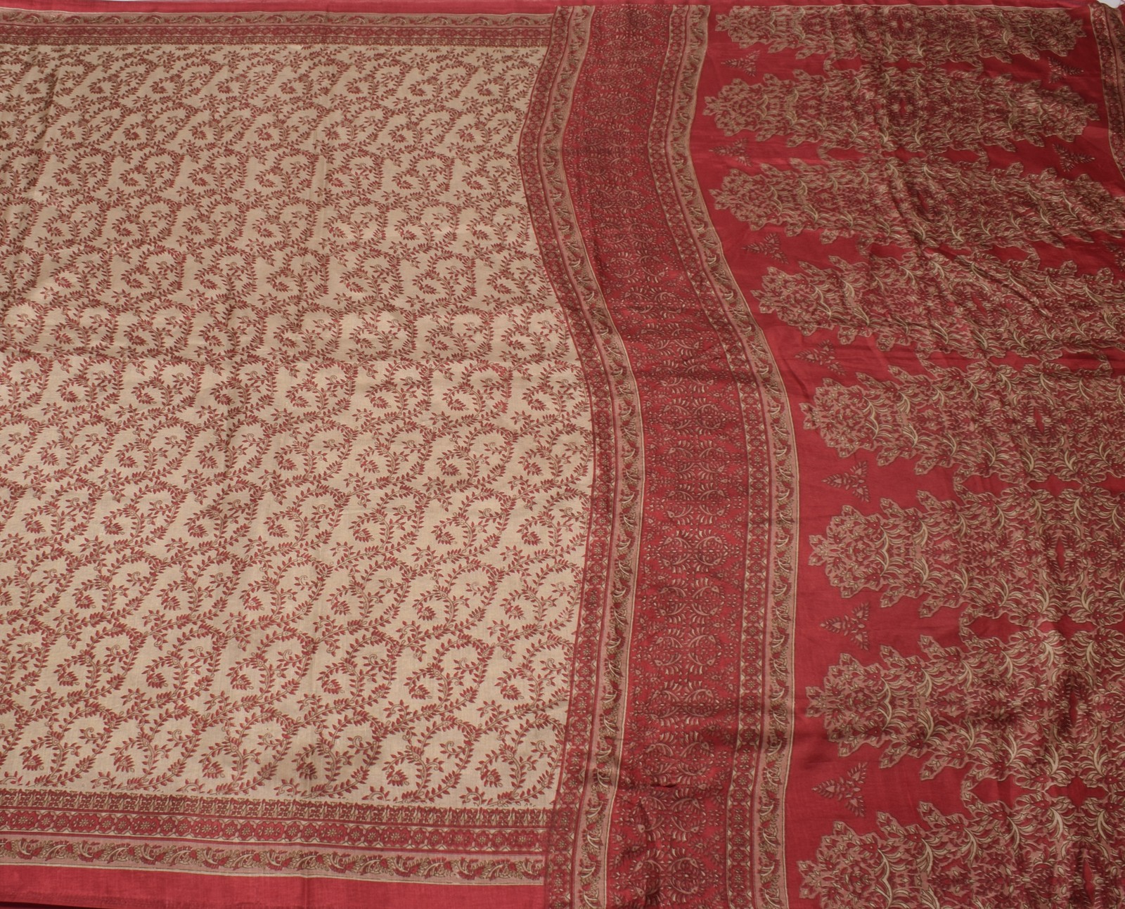 Sushila Vintage Light Brown Saree Blend Silk Printed Floral Soft Craft Fabric