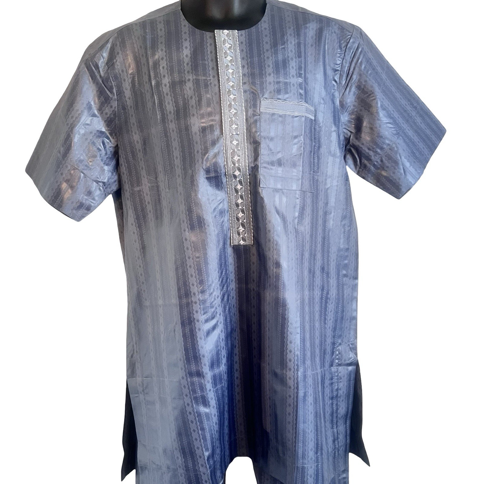 Gray African Men Two-Piece Shirt & Pants Dashiki Outfit ￼