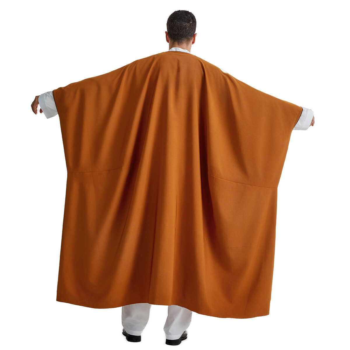 Saudi Arab Men Solid Color Open Kimono Batwing Robe Muslim Abaya Ramadan Prayer
