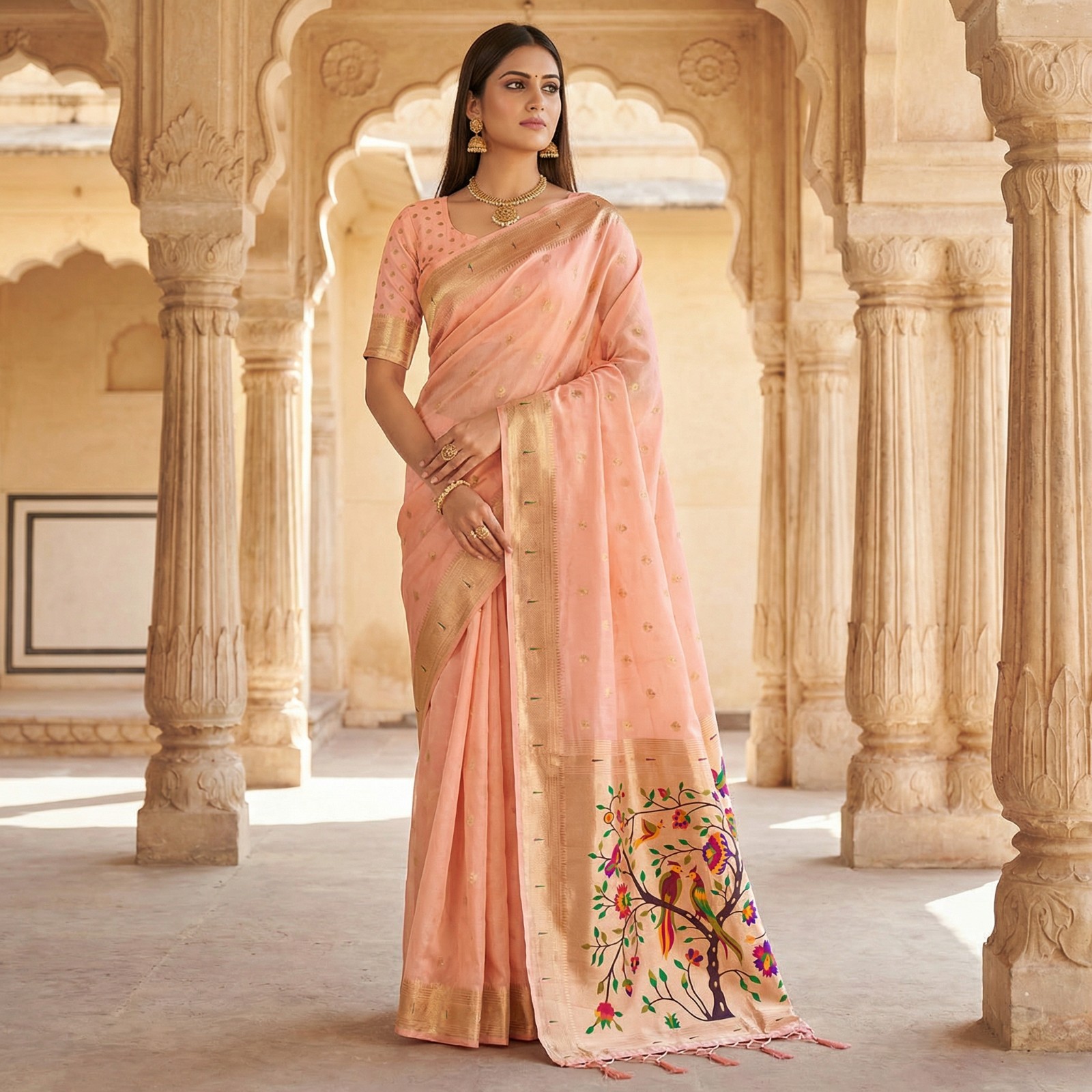 Traditional Wear Heavy Organza Silk Saree With Blouse For Women & Girls