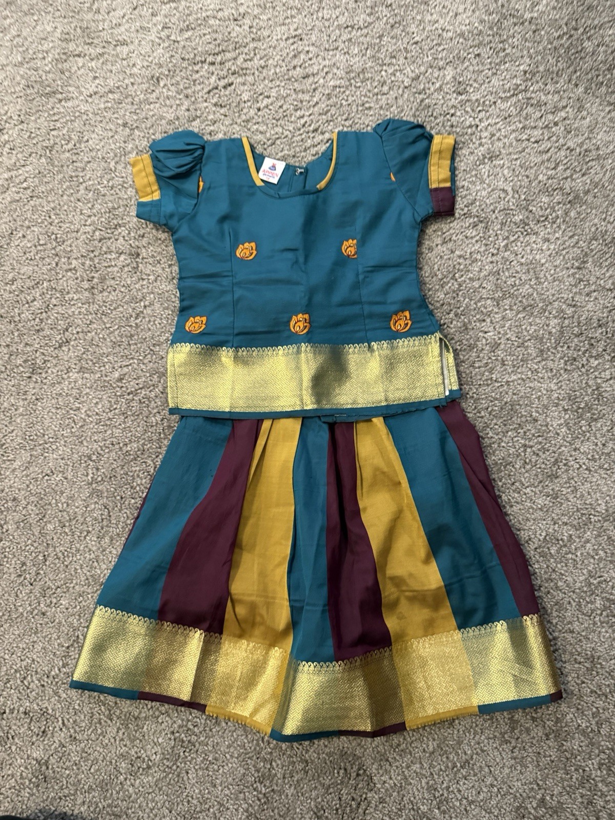 Teal Purple Girls Indian Dress Silk Age 1-2 Years