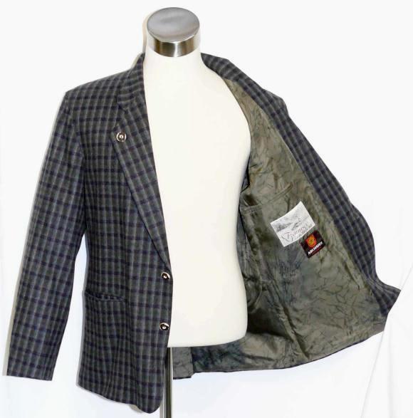 Plaid Tweed WOOL JACKET German Men LONG SLEEVES Sport BLUE & GRAY Eu 52 c45″ L