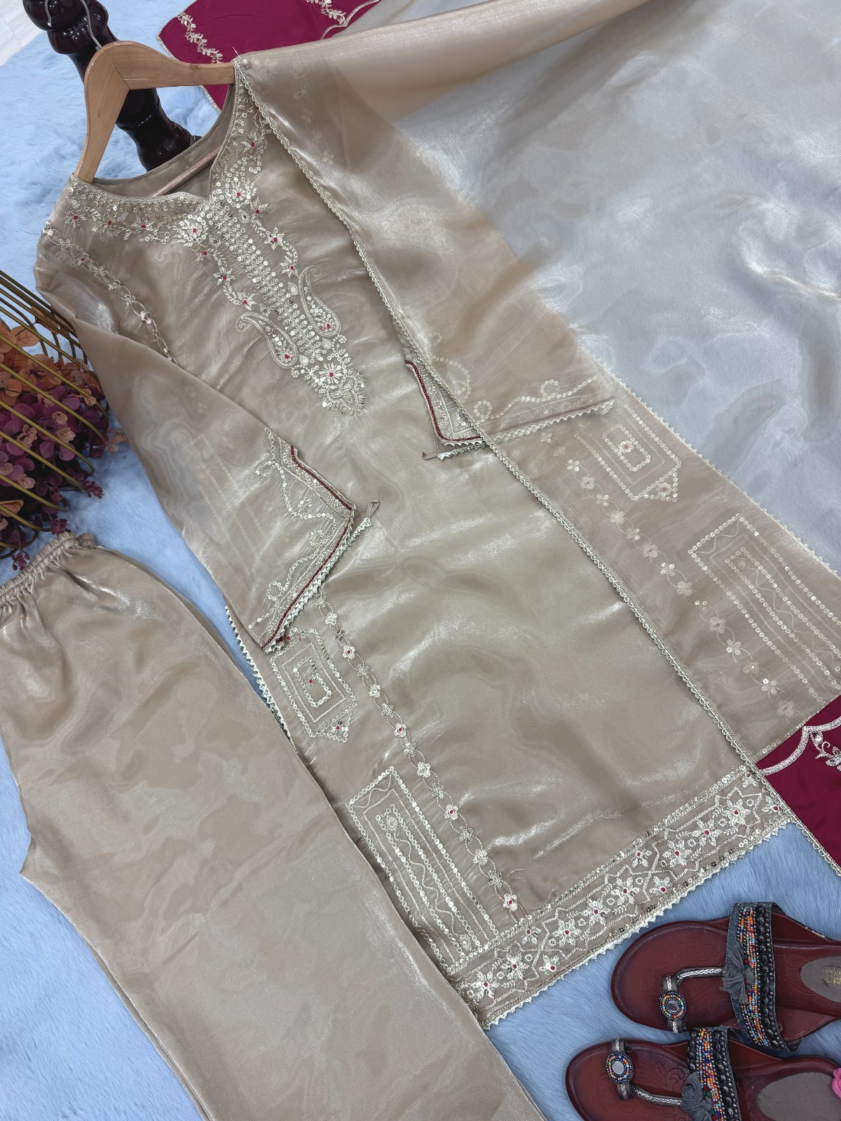 New Collection Silk Kurta Palazzo With Dupatta For Wedding Party Wear Readymade