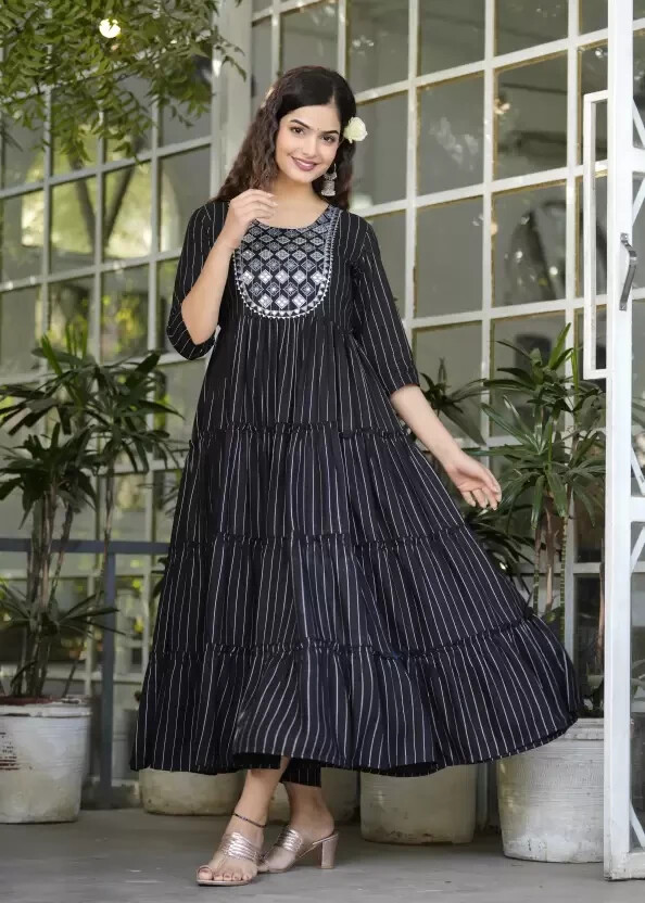 Bollywood Designer Long Gown Kurta Dress Beautiful Viscose Rayon Anarkali Kurti
